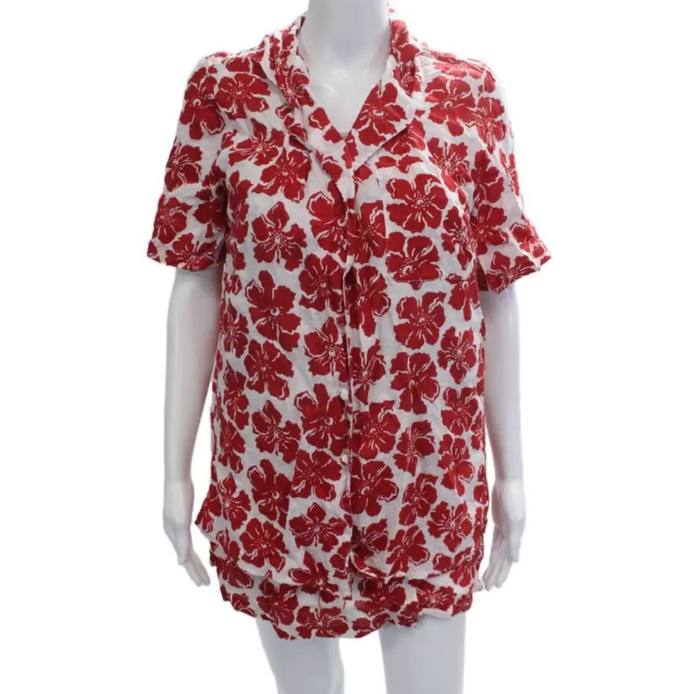 Faithfull The Brand Womens Floral Print Blouse Skort Set White Red Size 2/4